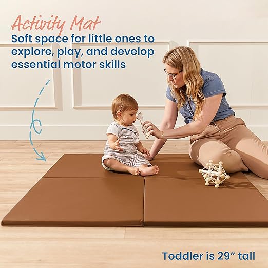 ECR4Kids SoftZone Play Patch Activity Mat Squares, Modular Playmat, Chocolate, 4-Pack