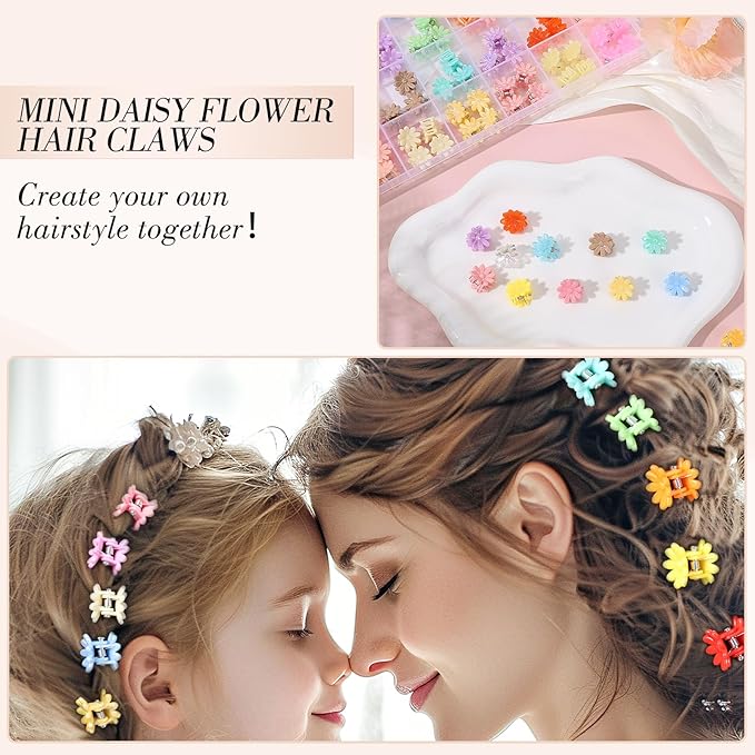 Obeoby 128 Pcs Toddler Baby Girl Hair Clips, Mini Flower Hair Claw Clips - Cute Hair Accessories Holiday Birthday Gifts (32 Colors)