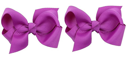 3 Inch Baby Girl Hair Bows Boutique Hair Clip Teens Toddlers Hairpin Headwear - Set of 2 (Purple)
