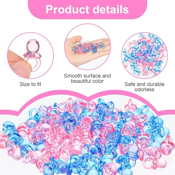 Amabro 100Pcs Mini Acrylic Pacifiers, Small Pacifiers Confetti Table Scatter Decoration Baby Party Boy Girl Gender Reveal Birthday Favors Table Decor Baby Shower Game Supplies