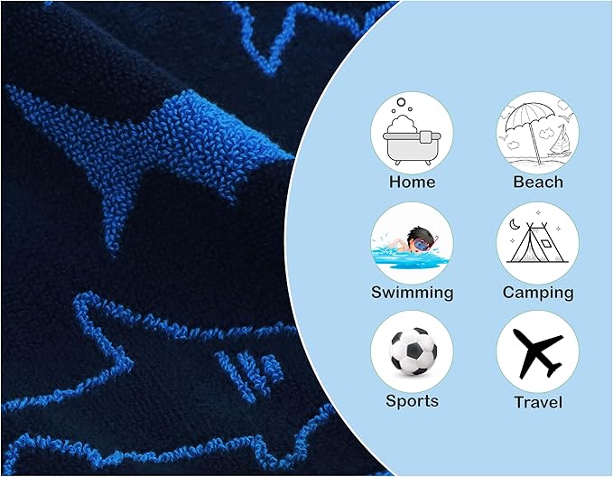 ORIGINAL KIDS Wash Cloth - Bath Time Shark Attack Set of 12 Washcloths - 100% Cotton Jacquard Super Soft Colorful Absorbent Quick Dry Easy Care Face Towel Face Cloth Gift - 12 x 12 - Navy Blue