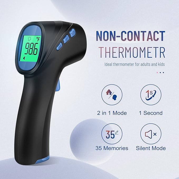 No-Touch Thermometer for Adults and Kids - 202 Pink & 2000 Black