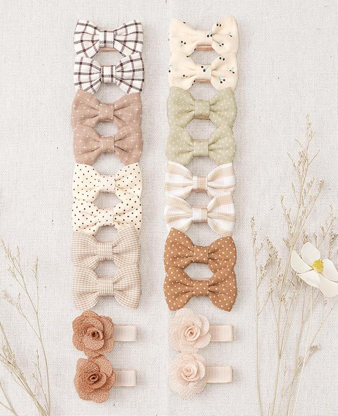 Baby Girls Hair Bow Clips,Tiny Bows Cotton Fully Lined Hair Clips Fine Hair for Girls Infants Toddlers 20pcs