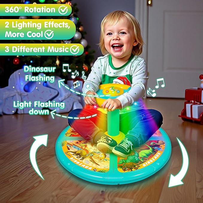 Sumapner Dinosaur Sit and Spin for Toddlers, Extra Large Size,Christmas Stocking Stuffers for Boys Girls with Music & LED Lights, 360°Spinning Seat Sensory Toys Kids Birthday Gifts