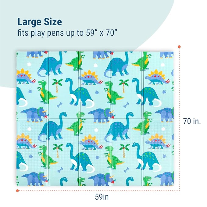 Wildkin Foldable Foam Play Mat – Large Waterproof Baby & Toddler Activity Floor Mat, Double-Sided Play Surface - Dinosaur Land
