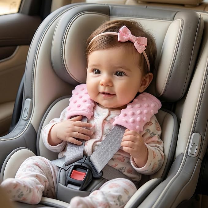 Pro Goleem Car Seat Strap Covers for Babies Girl Soft Car Seat Strap Shoulder Pads for All Car Seats, Stroller, Pushcar, Small Size Designed for Newborn, Pink