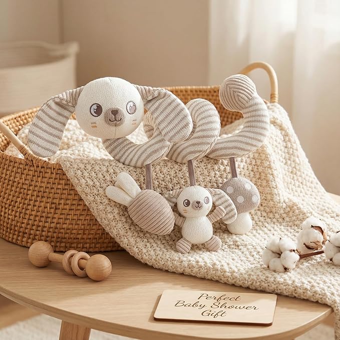 Carseat Toys Hanging Spiral Bunny – Car Seat Toys for Babies, Stroller Toys for Babies 0-6-12 Months, Crib Toys Hanging & Baby Hanging Toys, Newborn Infant, for Baby Gym & Stroller Toy