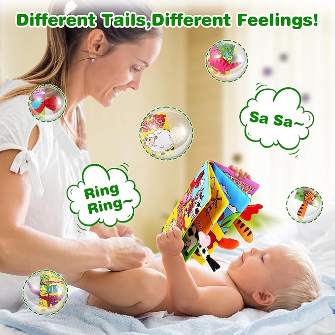 Helsort Soft Baby Books for 0-18 Months, 2PCS Crinkle Cloth Book - Dinosaur and Farm Themes, Tummy Time Toys for Infants 0-6-12-18 Months, Sensory Books for Babies, Ideal Christmas