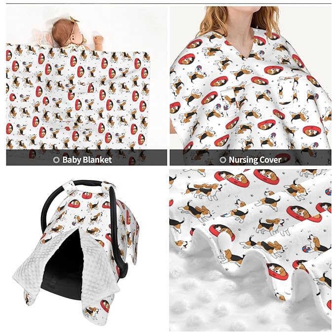 Cute Beagle Dog Baby Car Seat Canopy Nursing Cover for Newborn Car Seat Breastfeeding Covers Blanket Newborn Shower Gift