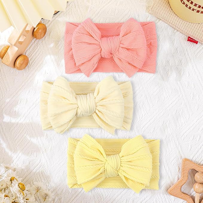LemonSpace Handmade Baby Bows for baby girls Stretchy Nylon Hair Bands Hair Accessories with Headbands Bows for Newborn Baby Girls Infant Toddlers Kids Bow(Light Yellow)