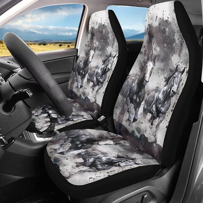 Fashion Horse Car Seat Covers 2 Pcs Car Seat Covers Front Seats Only Waterproof Breathable Easy to Install Anti-Slip Back Fabric Universal Fit for Auto Truck Van SUV
