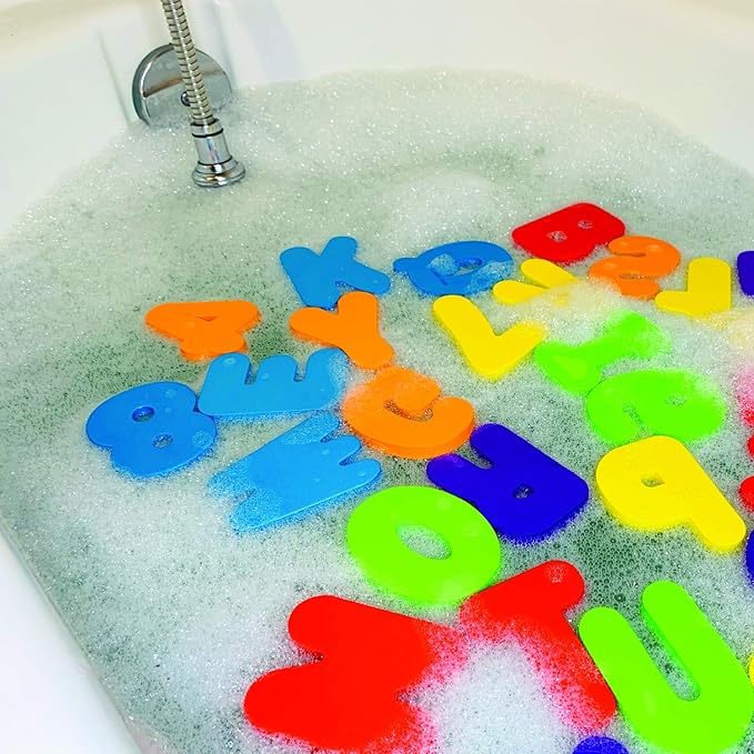 BabyBibi 36 PCS Stick-On Foam Letters & Numbers – Non-Toxic, BPA Free, No Mold Tub Toys – Colorful, Educational, Fun ABC Learning for Toddlers & Babies