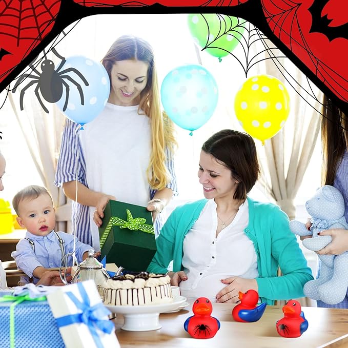 Leyndo 24 Pcs Spider Rubber Duck Bulk Spider Birthday Party Decoration Favors Squeaky Red Blue Duck for Bathtub Floating Pool Gifts Party Supplies