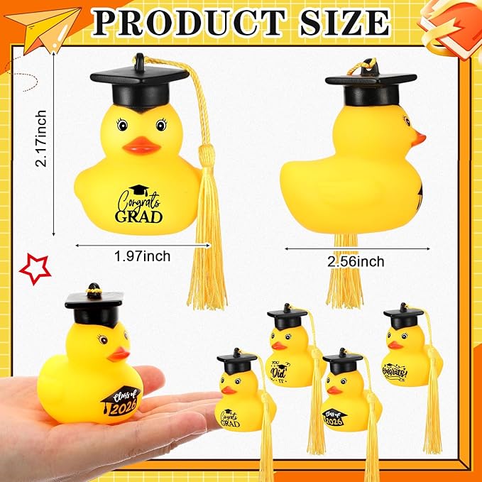 Yaomiao 48 Pcs Graduation Rubber Ducks Bulk Rubber Ducks Toys Cake Topper for Bathtub Swimming Pool Decorations Graduation Duck Gifts for Graduate Party Favors