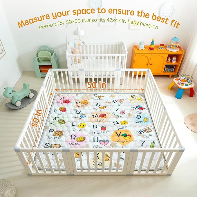 ENVTEK Baby Play Mat for Floor Playpen - 50" X 50" Playpen Mat,Thick One-Piece Crawling, Odorless Floor Mat, Non-Slip Cushioned Baby Playmat for Infants,Babies,Toddlers. Foldable and Machine Washable
