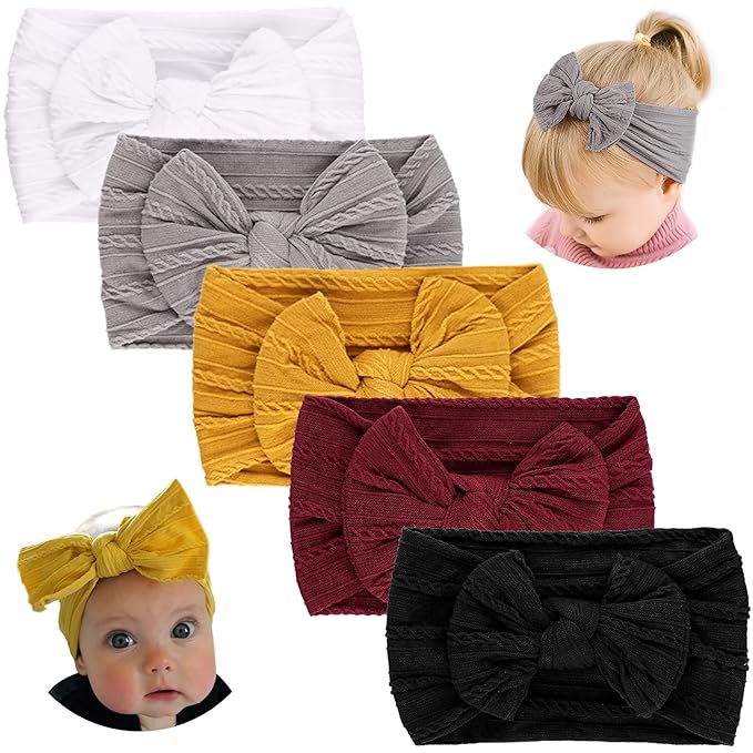 DRESHOW BQUBO Baby Nylon Headbands Hairbands Hair Bow for Girls Newborn Infant Toddlers Hair Accessories