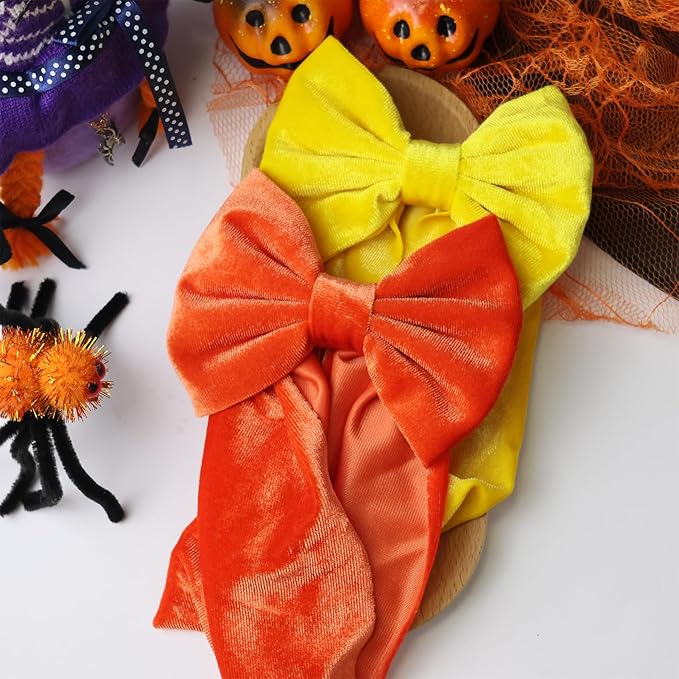 Velvet Halloween Baby Headbands Big Bows for Baby Girls Velvet Soft Hairbands Bows Wide Head Wrap Orange Hair Accessories for Newborn, Infant Toddlers 0-6Months