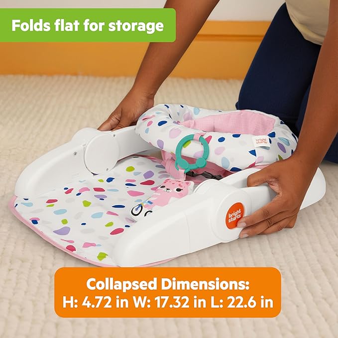 Bright Starts Learn-to-Sit 2-Position Baby Floor Seat with Toys, Pink, 4-12 Months