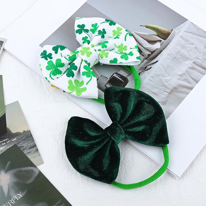 St. Patrick's Baby Headbands Bows Velvet Baby Girl Shamrock Bows Green Leaves Nylon Headbands Newborn Hair Bow Toddler Infant Kids Hair Accessories
