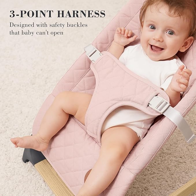 ANGELBLISS Baby Bouncer, Portable Bouncer Seat for Babies, Infants Bouncy Seat with Cotton Fabric, Natural Vibrations (Pink)