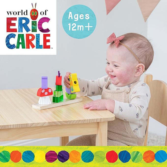 Kids Preferred Eric Carle Toddler Toys The Very Hungry Caterpillar Wooden Stacking Toy with 10 Mix and Match Pieces for Creative Play and Coordination