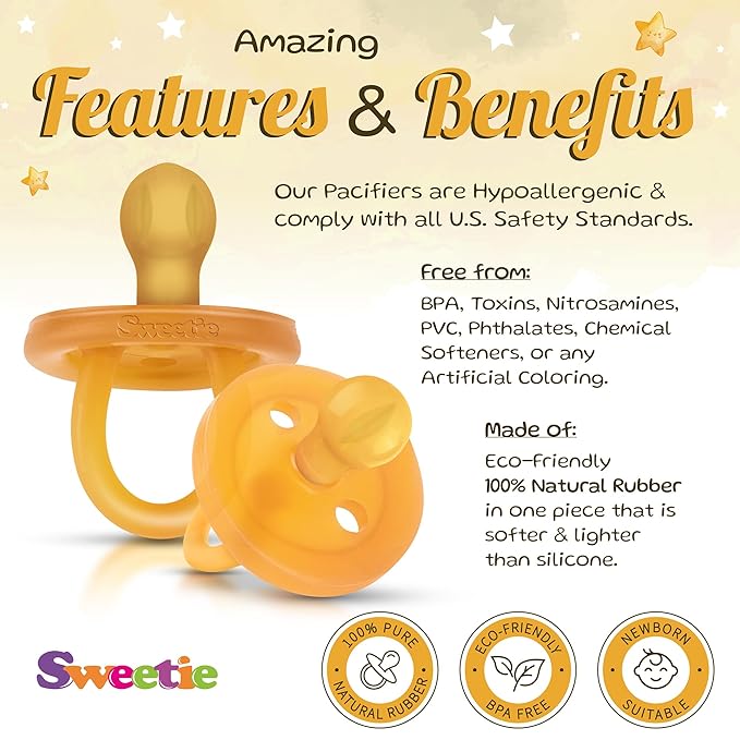 SWEETIE Rubber Pacifier Natural Rubber Pacifier Rounded (Natural Color, 6-12 Month)