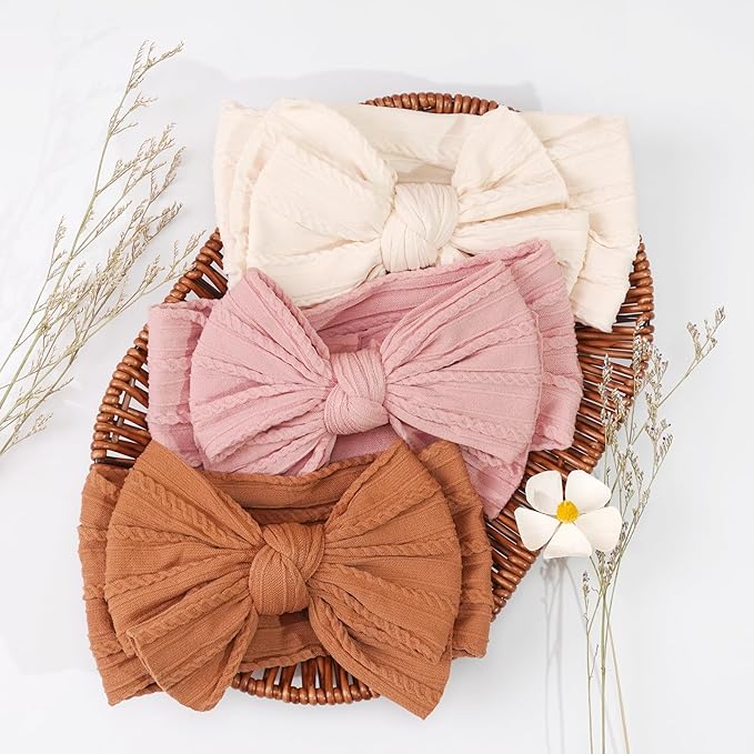 CÉLLOT 6 Pcs Baby Bows Headbands Nylon Hairbands Baby Girl Bows Hair Accessories for Newborn Infant Toddler Essentials (Earth Tone)
