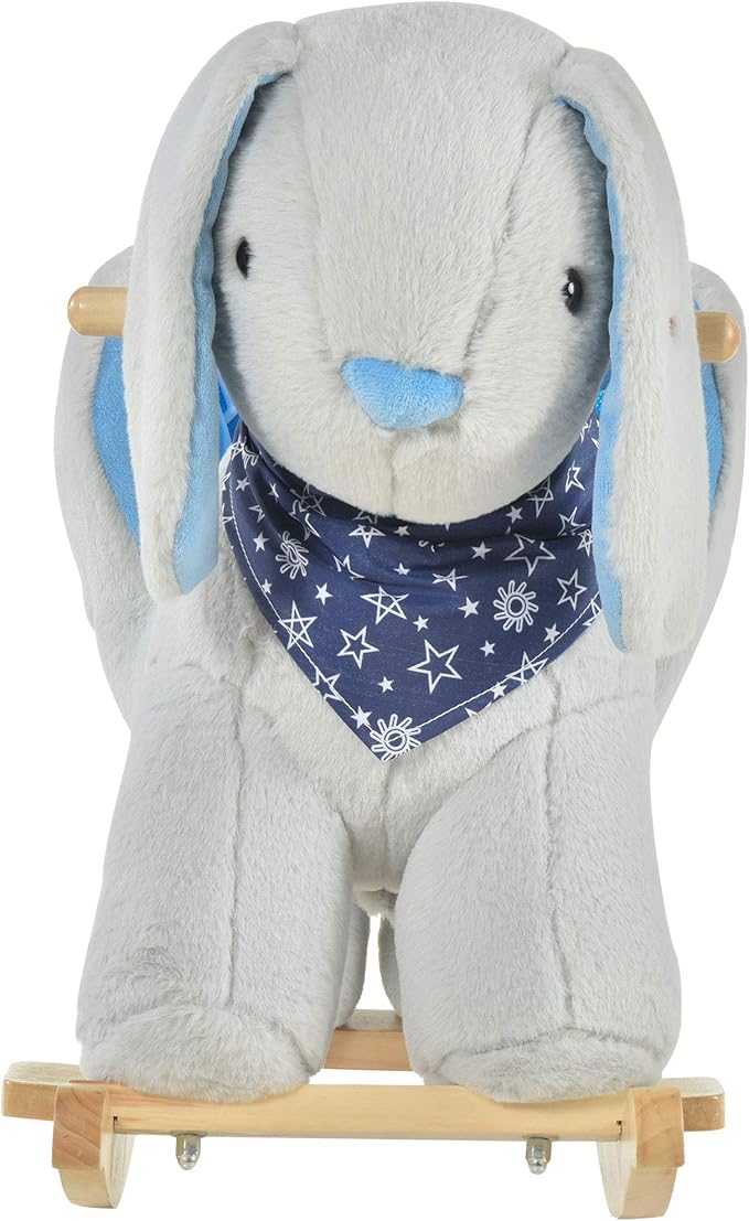 Qaba Kids Ride-On Rocking Horse Toy Bunny Rocker with Fun Play Music & Soft Plush Fabric for Children 18-36 Months