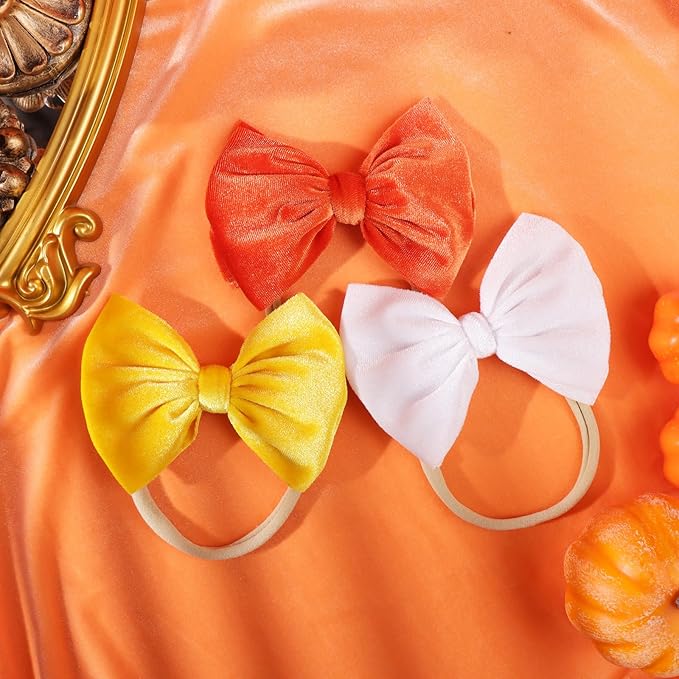 YanJie Halloween Bows Headbands, Velvet Elastic Hair Bow Halloween Orange Yellow Hair bands Bows Festival Dress Up Party Headband Gifts 3Pcs