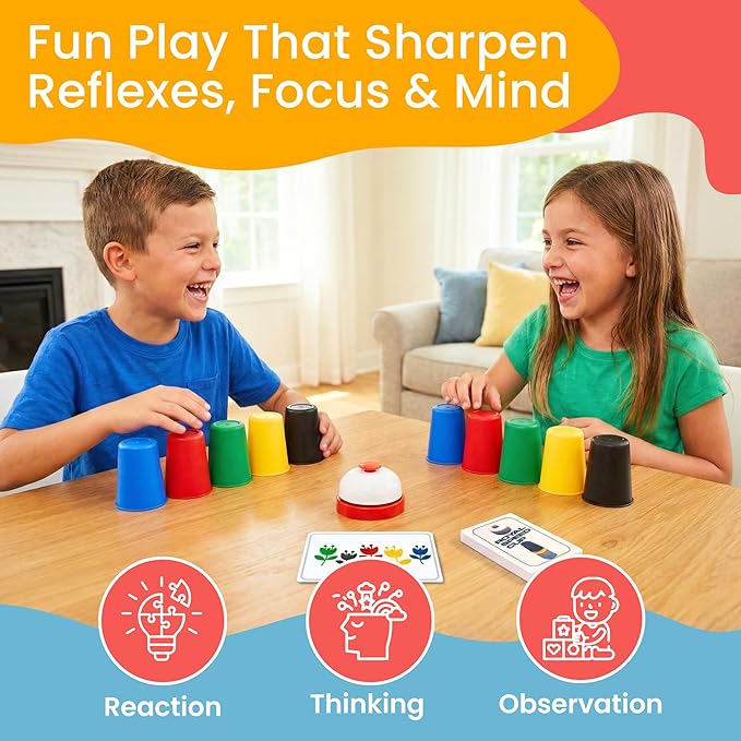 Speed Stacking Cups Set - 30 Colorful Stackable Cups in 6 Colors - Cup Stacking Game for Kids & Family | Sharper Focus, Quicker Hands & Eyes, Brain Power & Team Fun