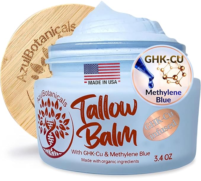 Copper Peptide GHk-Cu & Methylene Blue Infused Whipped Grass Fed Tallow Balm, Fine lines, Wrinkles, Eczema, Acne, Full body Moisturizer, For All Skin (3.4 oz)