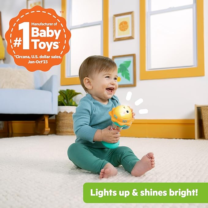 Bright Starts Just for Sun Flashlight Toy with Animal Sounds, Rainstick Rattle Beads and Mirror, Unisex Toy for Ages 6 Months+