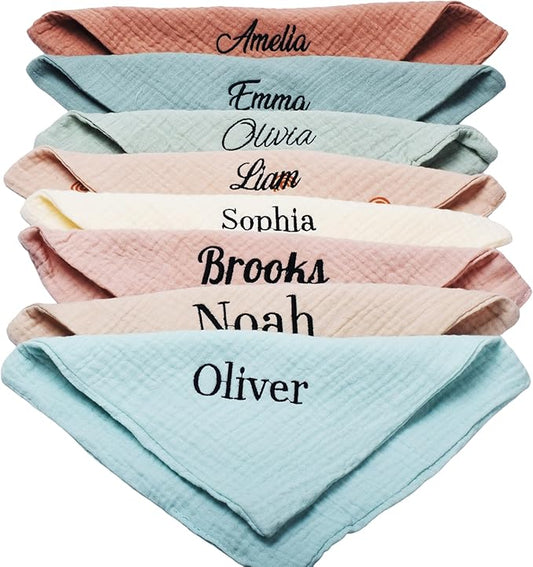 6 Pack Personalized Baby Washcloths and Burp Cloths, Soft Absorbent Muslin Cotton Washcloth for Newborns, 10x10 Inches