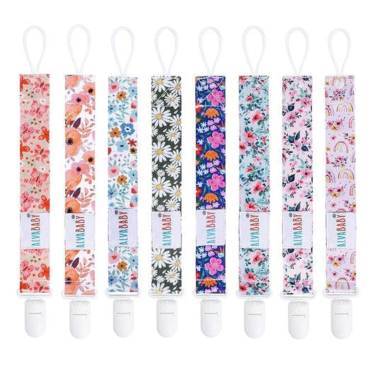 ALVABABY Pacifier Clips 8 Pack Floral Paci Clip Holder Leashes Fits Most Pacifier Binkie Styles Teethers