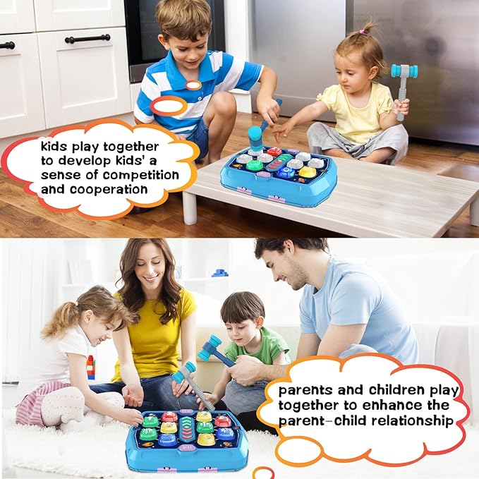 Whack Game Mole Toys for 3 4 5 6 Year Old Boys, Pounding Toys for Age 2-4, 3 Modes & Light Interactive Toddlers Toy with 2 Hammer, Baby Toy Gifts for Early Learning, Birthday Gift for Toddler Boy Girl