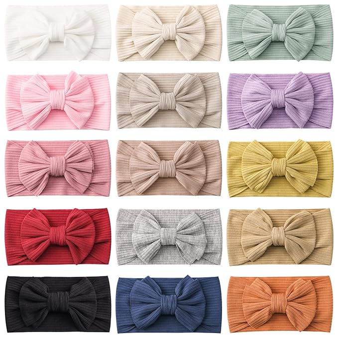 jollybows 15 PCS Baby Girls Headbands with Bows Handmade Hair Accessories Stretchy Hairbands for Newborn Infant Toddler