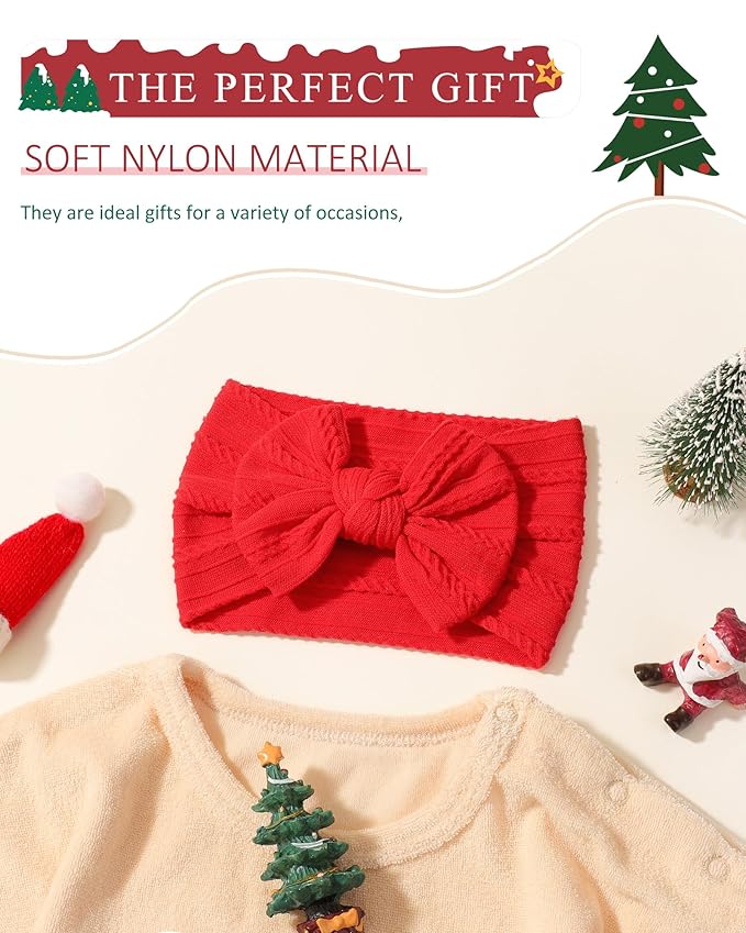 jollybows Baby Girl Headband Christmas Bows Nylon Head Wraps Newborn Hairbands Infant Toddler Hair Bow (4- Red Green White- Merry Christmas)
