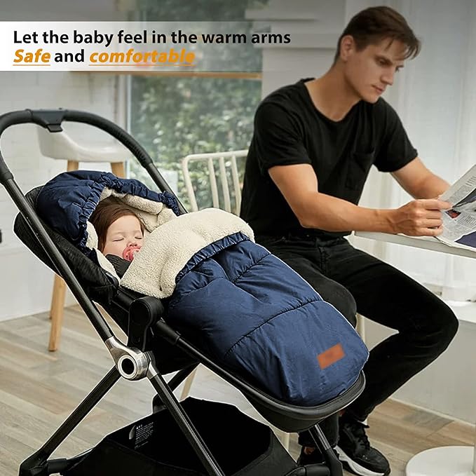 LAT Baby Warm Bunting Bag Universal,Stroller Sleeping Bag Cold Weather,Waterproof Toddler Footmuff(Detachable,Navy Blue)