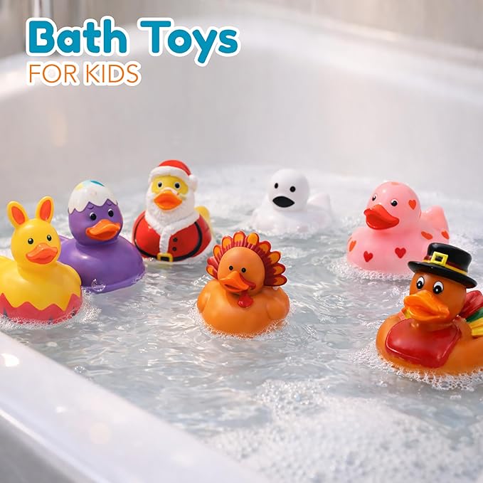4E's Novelty Rubber Ducks for All Holidays, Bulk Pack of 42 - Includes 6 of Each Holiday, St Patricks Day Duckies, Easter, July 4 Ducks, Bath Toys for Kids, Gift for Jeep Owners, Jeep Ducking