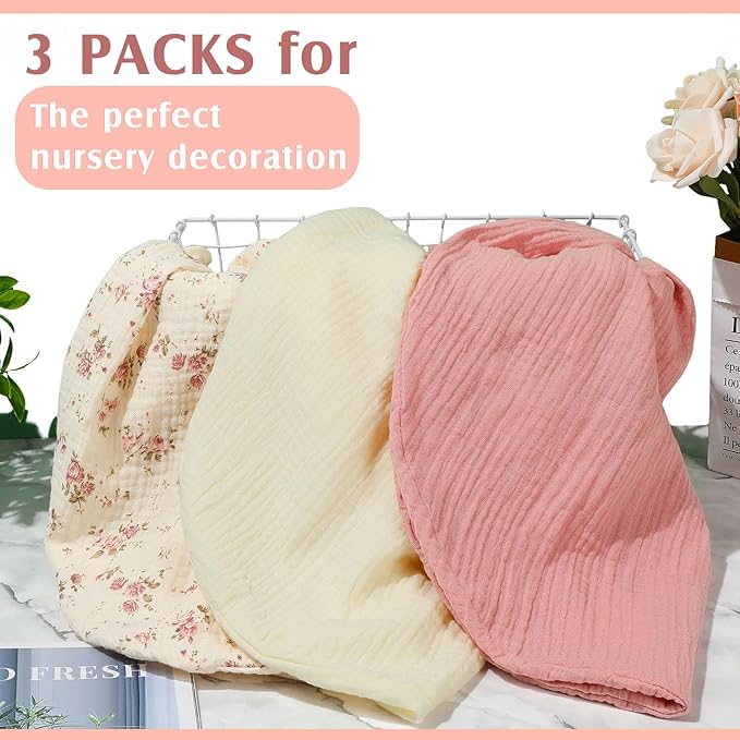 Newwiee Muslin Baby Lounger Cover 3 Pack Organic Cotton Removable Lounger Cover Soft and Breathable Nest Replacement Baby Slipcover for Newborn Infant Boys Girls(Pink, White, Beige,Floral)