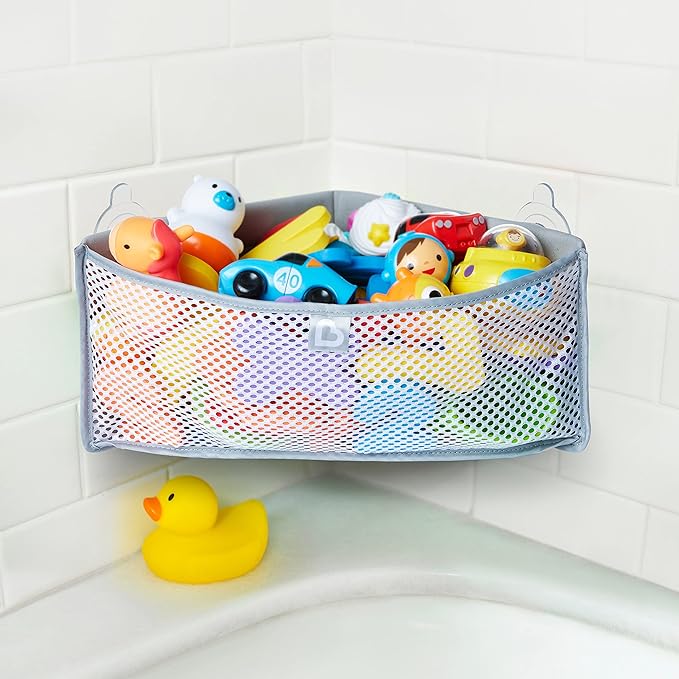 Munchkin® High 'n Dry™ Corner Bath Toy Organizer and Storage, Grey & Soft Spot™ Cushioned Bath Mat for Kids, Grey