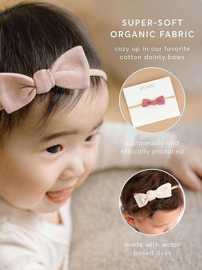 Colored Organics Baby Organic Cotton Dainty Bow Headband - Infant Girls - Powder Muslin