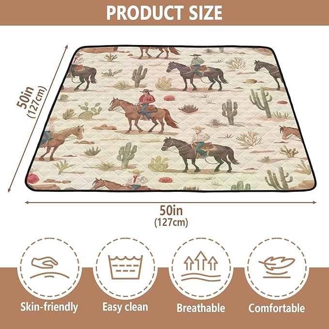 Cactus Cowboys Baby Playmat Washable Playroom Crawling Mat Non-Slip Play Mats for Floor 50x50 Playpen Mat