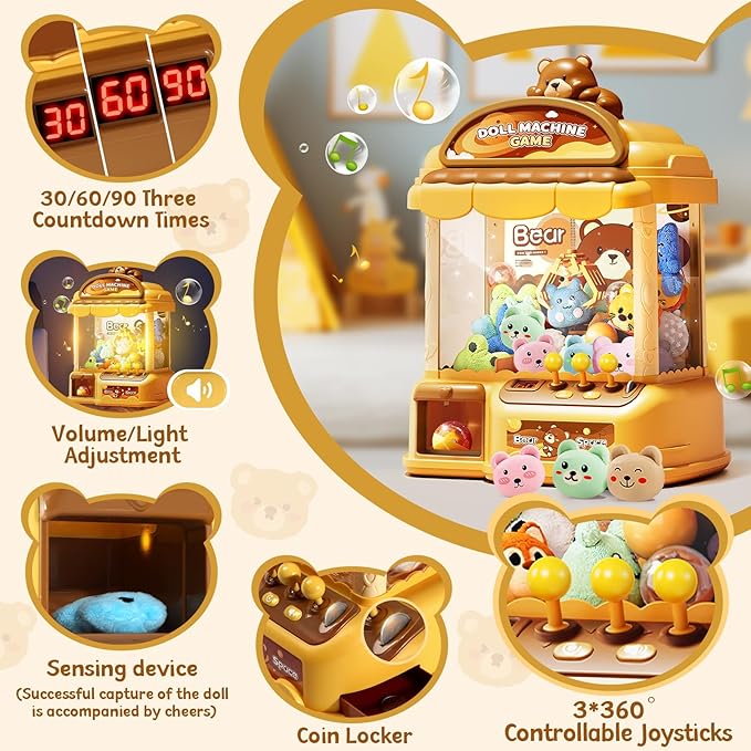 Large Claw Machine for Kids, Musical Electronic Arcade Game Console with Adjustable Sound, Christmas and Birthday Gift for Kids, Includes 30 Toys & 24 Game Coins & 20 Surprise Eggs
