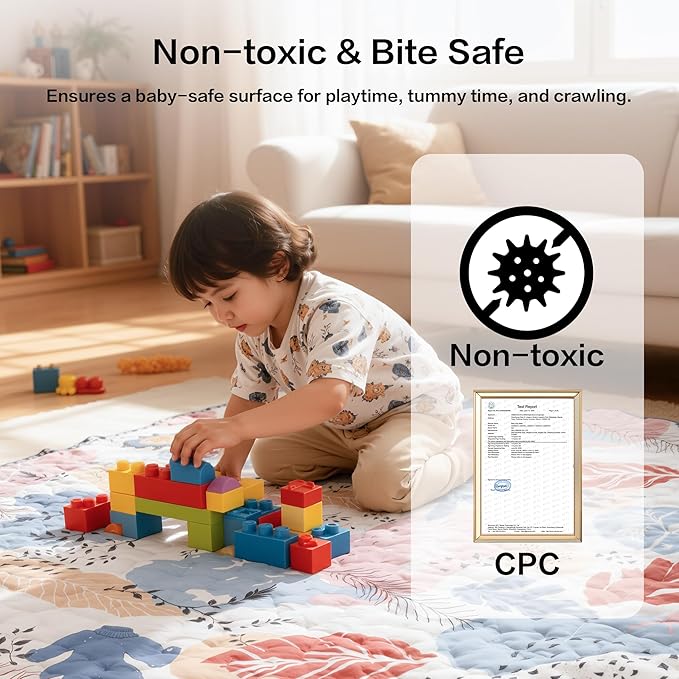71"×59" Baby Play Mat, Premium Thicker Foam Floor Mat, Bohemian Non-Slip for Infants & Toddlers, Foldable Machine Washable Crawling Mat