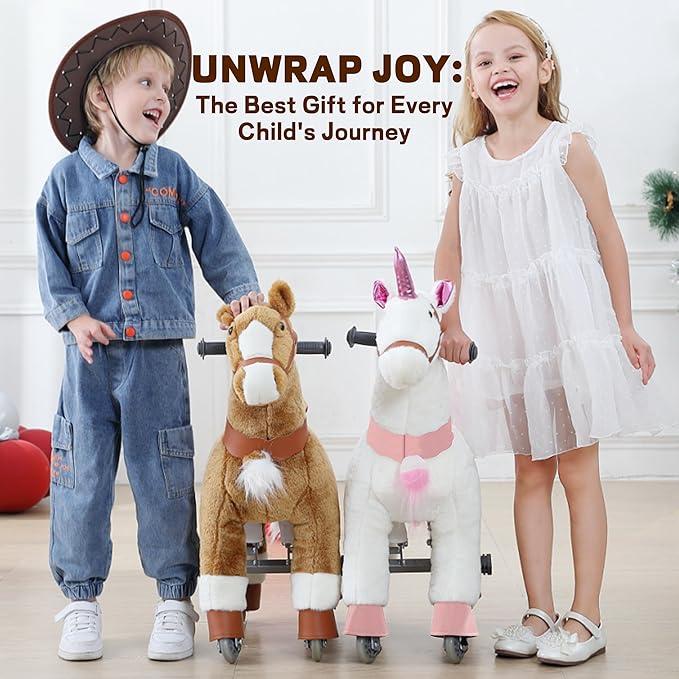 Ride on Unicorn Toys, Kids Ride on Horse Riding Horse Toys Ride on Toys for 3-5 Years Old, Premium Plush Animals Toys Walking Horse with Wheels 29.92" L x 9.84" W x 31.12" H