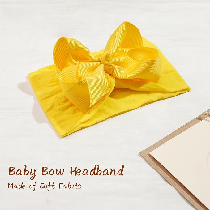CÉLLOT 20 Colors Baby Girl Headbands with 4 Inches Hair Bows Nylon Turban Head Wraps Headbands for Newborn Infants and Toddlers