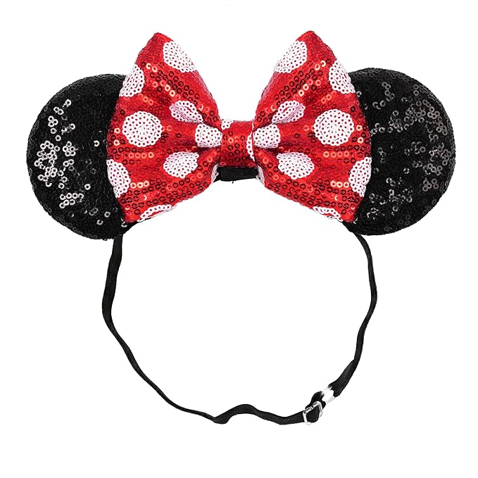 zhezesmila Adjustable Mouse Ears Headband Elastic Classic Sequin Polka Dot Ears for Baby Girls, Toddlers and Women