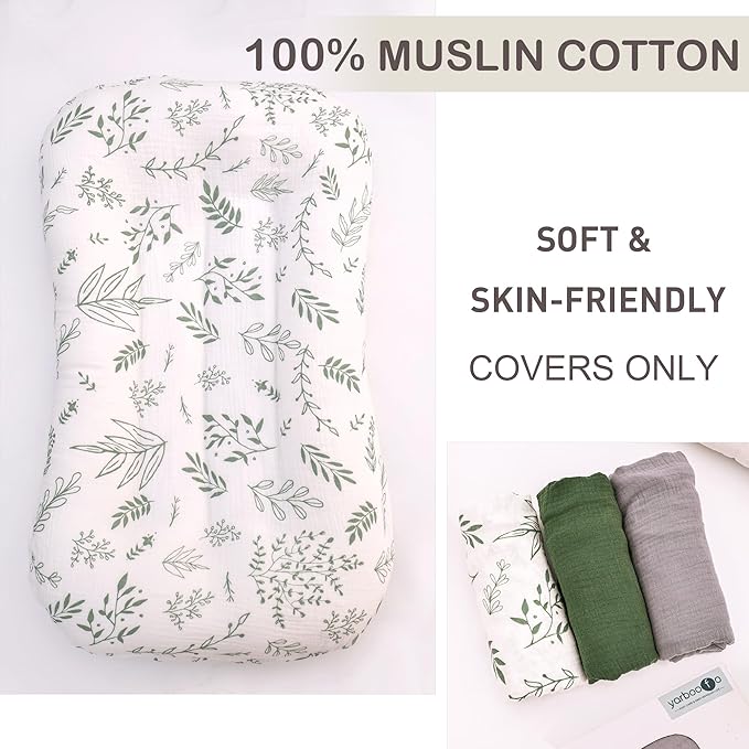 Muslin Baby Lounger Cover for Snuggle Me Lounger,3 Pack 100% Cotton Newborn Baby Lounger Pillow Covers,Soft and Breathable Baby Nest Slipcover for Boys Girls （Covers Only