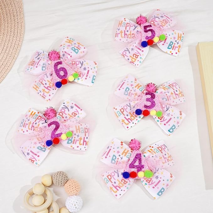 Sprinkle Confetti Hair Bow - First Birthday Pink Party Decoration for Baby Girls, Ice Cream Theme Birthday (6th Girls Hair Bow)